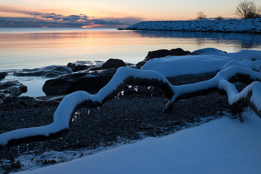 Icy Snowy Winter Sunrise on the Lake Photograph by Georgia Mizuleva