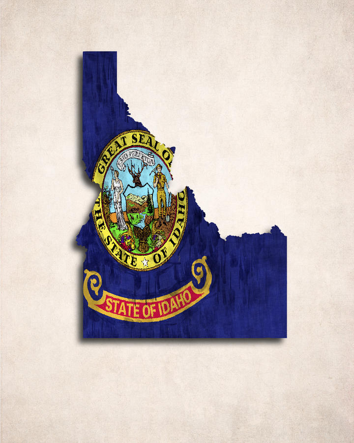 Flag Digital Art - Idaho Map Art with Flag Design by World Art Prints And Designs
