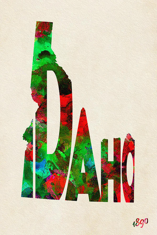 Idaho Map Painting - Idaho Typographic Watercolor Map by Inspirowl Design