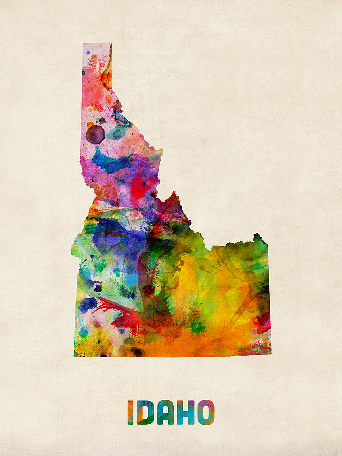 United States Map Digital Art - Idaho Watercolor Map by Michael Tompsett