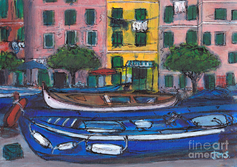 Idle Boats Vernazza Cinque Terre Painting by Jackie Sherwood