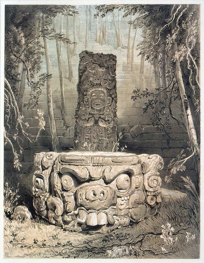 Idol and altar at Copan Digital Art by Frederick Catherwood
