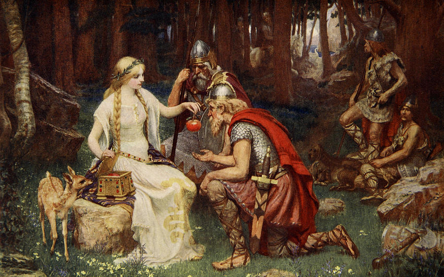 German Drawing - Idun And The Apples, Illustration by James Doyle Penrose