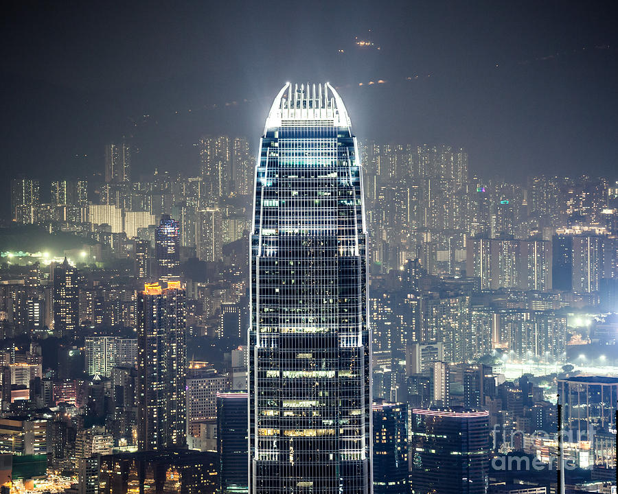 Hong Kong Photograph - IFC tower and skyline of Hong Kong at night by Matteo Colombo
