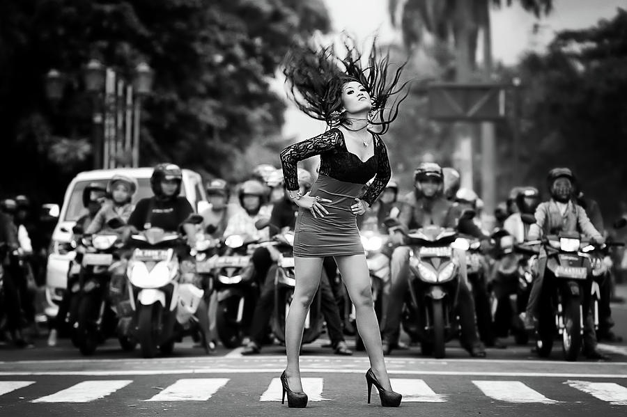Black And White Photograph - Ignore It, Enjoy Poses On The Streets by Artistname