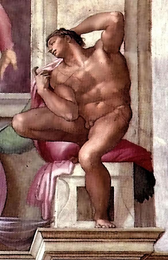 Ignudo Number Eight of 1511 Painting by Michelangelo Buonarroti