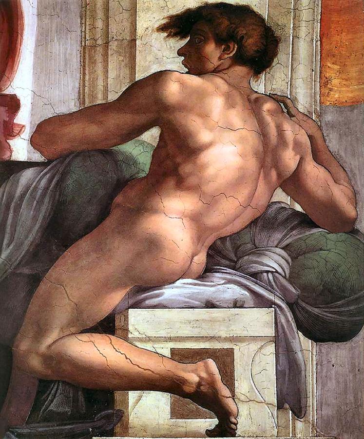 Ignudo Number One of 1511 Painting by Michelangelo Buonarroti
