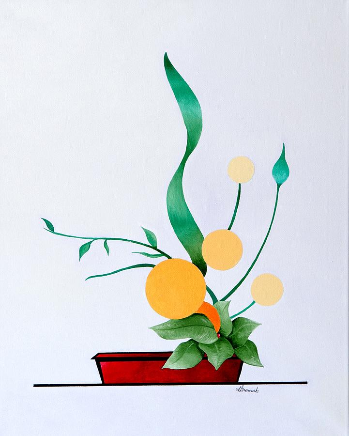 Botanical Painting - Ikebana #1 Red Pot by Thomas Gronowski