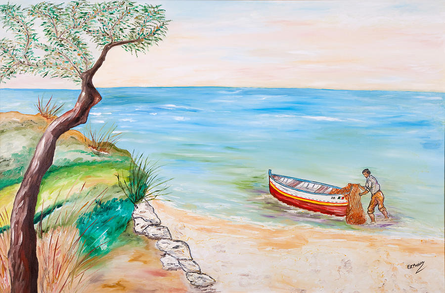 Il pescatore solitario Painting by Loredana Messina