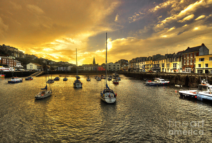 Sunset Photograph - Ilfracombe Harbour at dusk  by Rob Hawkins