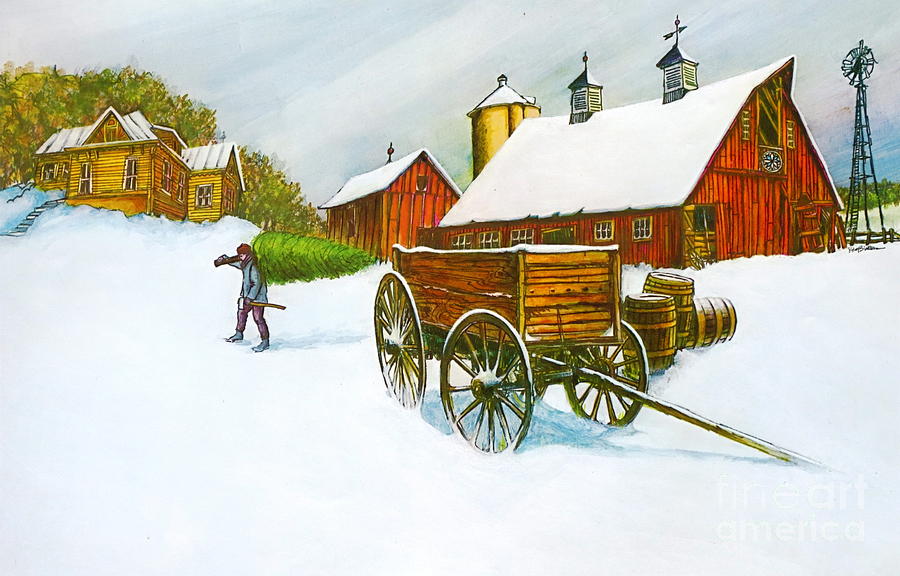 Illinois Farm with Barn in Winter Painting by Robert Birkenes
