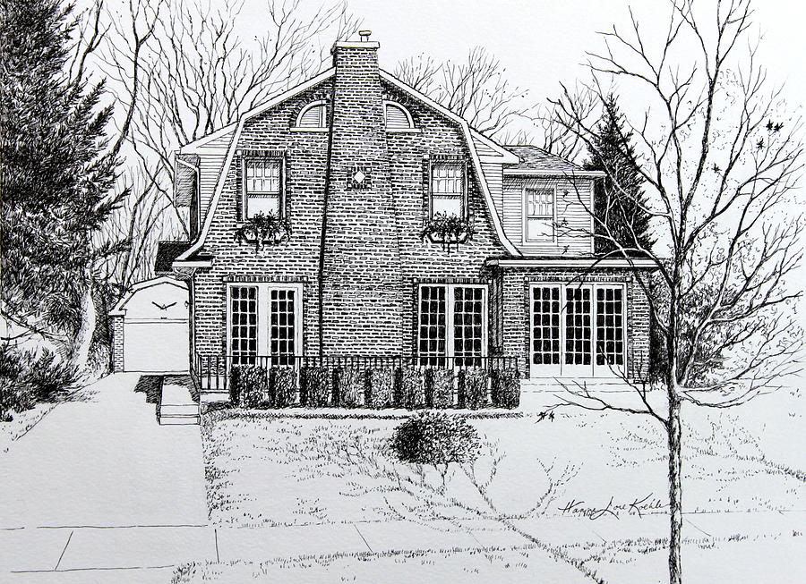 Illinois Home Portrait Drawing Drawing by Hanne Lore Koehler