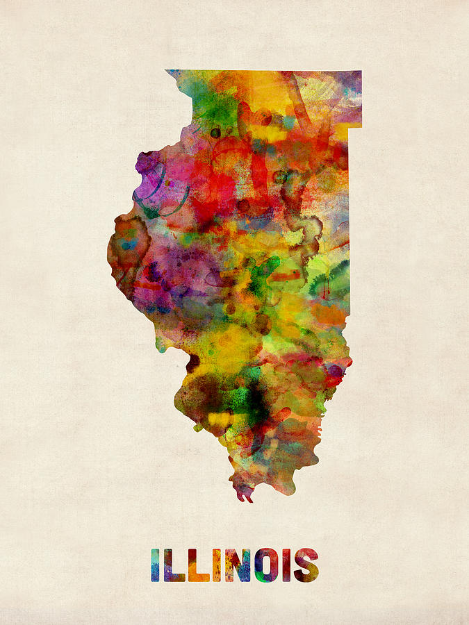 United States Map Digital Art - Illinois Watercolor Map by Michael Tompsett
