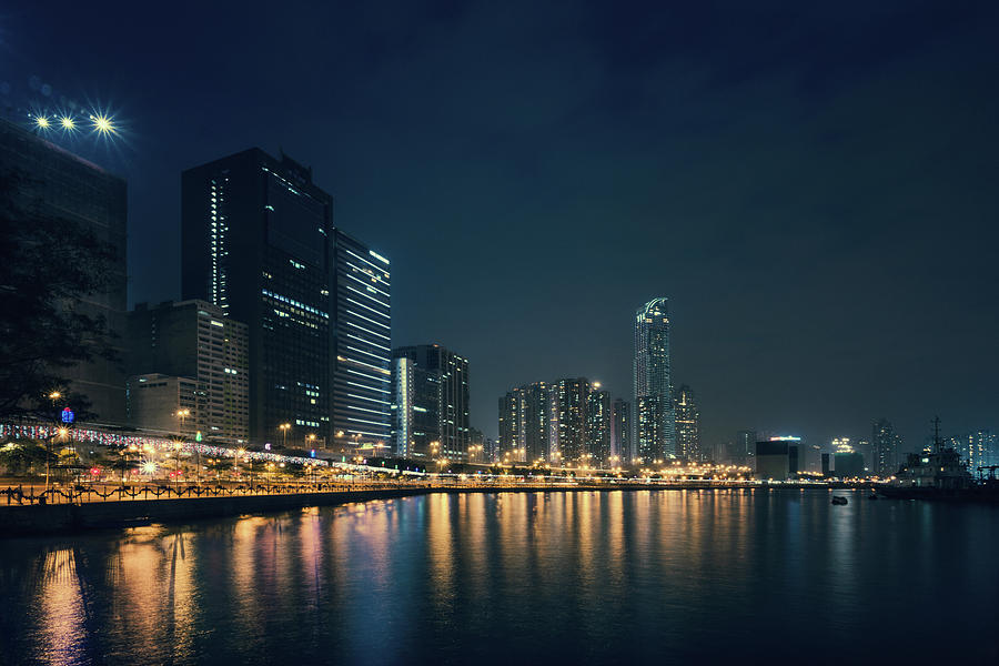 Illuminated City Skyline Of Tsuen Wan Photograph by D3sign