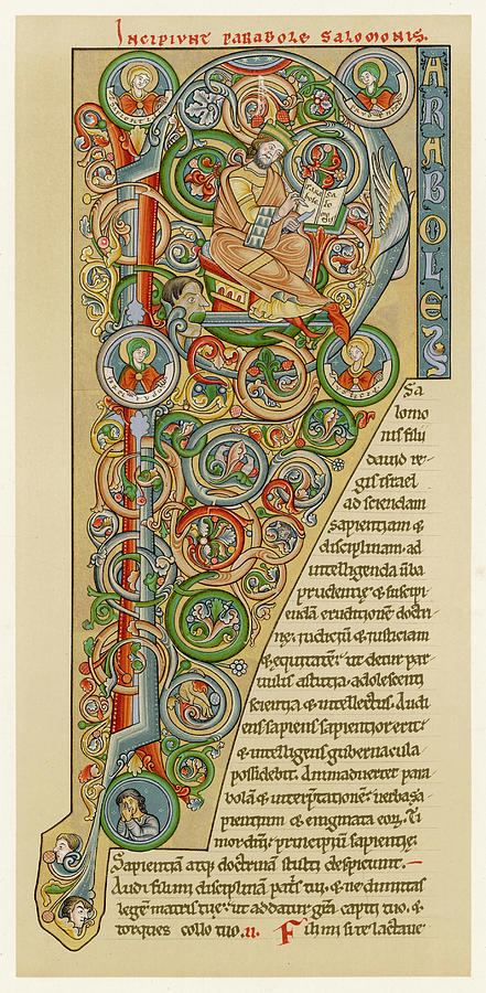 Ornament Drawing - Illuminated Letter p Showing  King by Mary Evans Picture Library