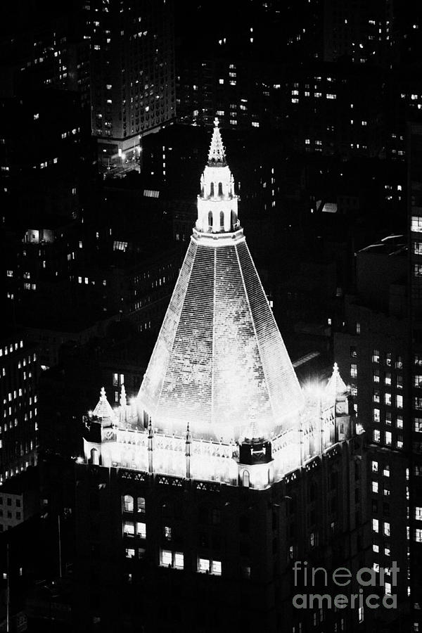 Winter Photograph - Illuminated Night View Of New York Life Insurance Co Building Roof New York City by Joe Fox