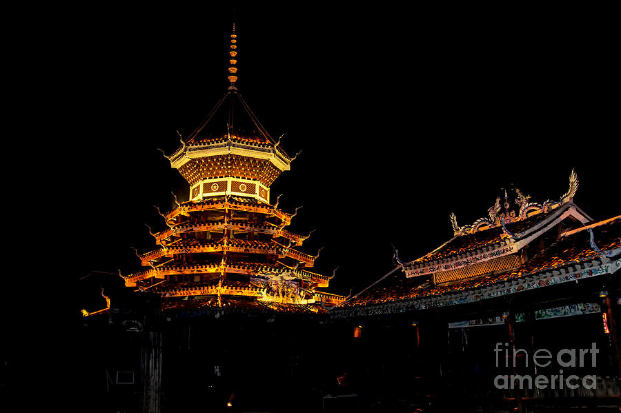 Illuminated Pagoda at night  Photograph by Dan Yeger