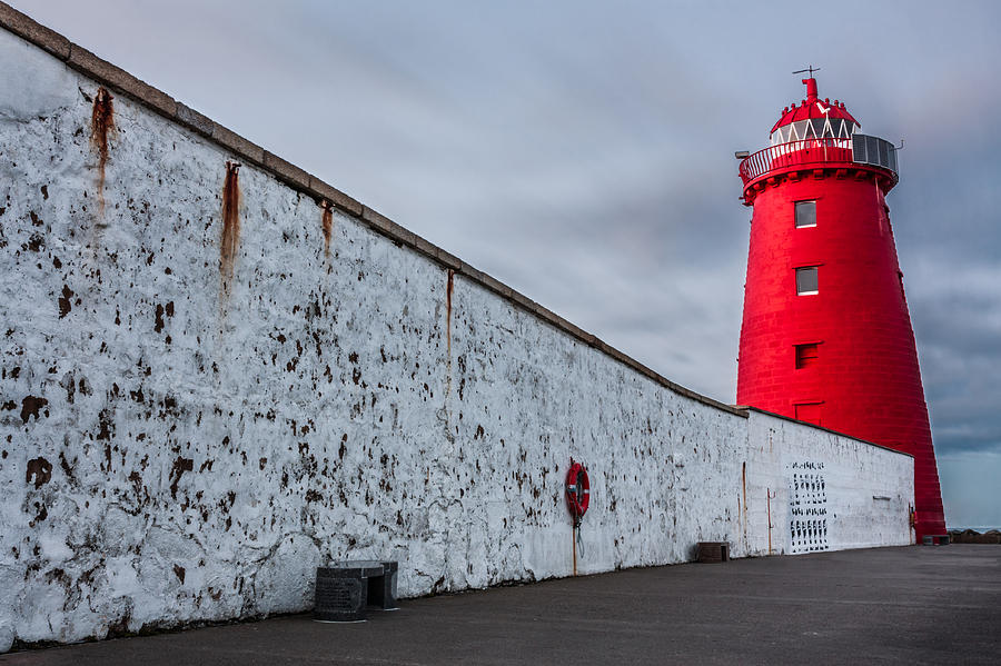 Illuminated Red Lighthouse Photograph by Semmick Photo