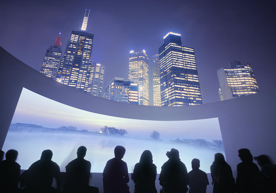 Illuminated skyline with outdoor cinema, showing beautiful landscape Photograph by EschCollection