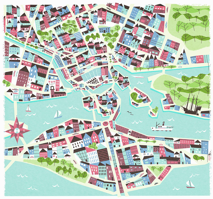 Illustrated Map Of Stockholm, Sweden Photograph by Ikon Ikon Images ...