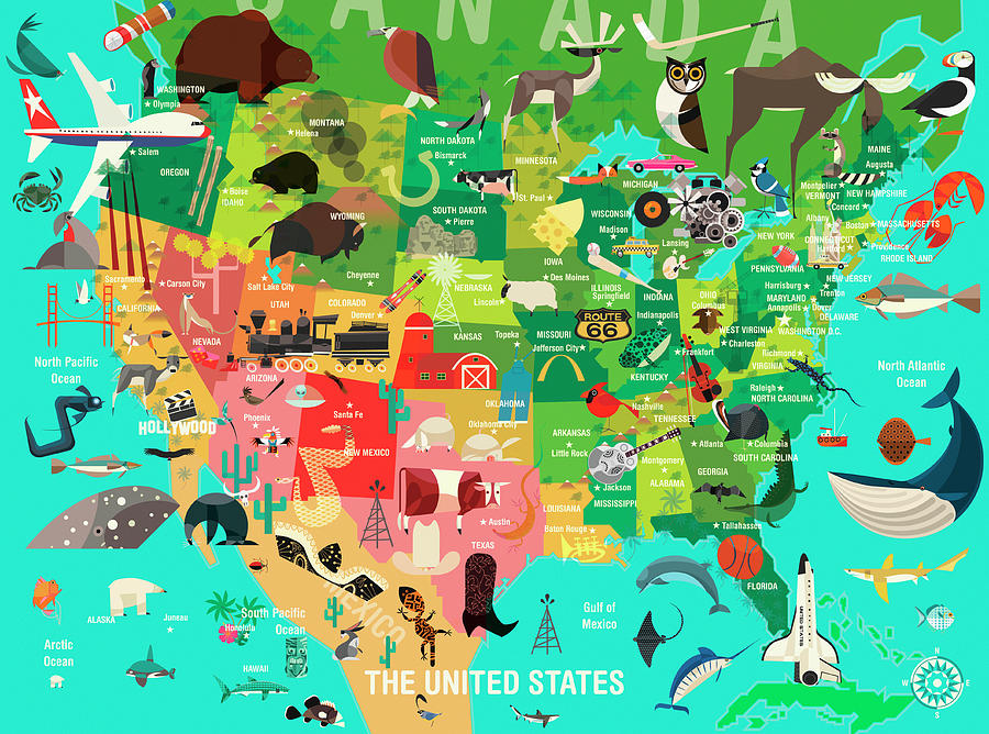 Illustrated Map Of The United States Photograph by Ikon Ikon Images