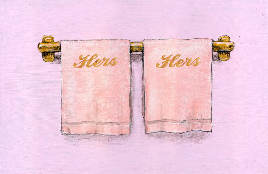 Illustration image of hers and hers towels on towel rail Drawing by Fanatic Studio