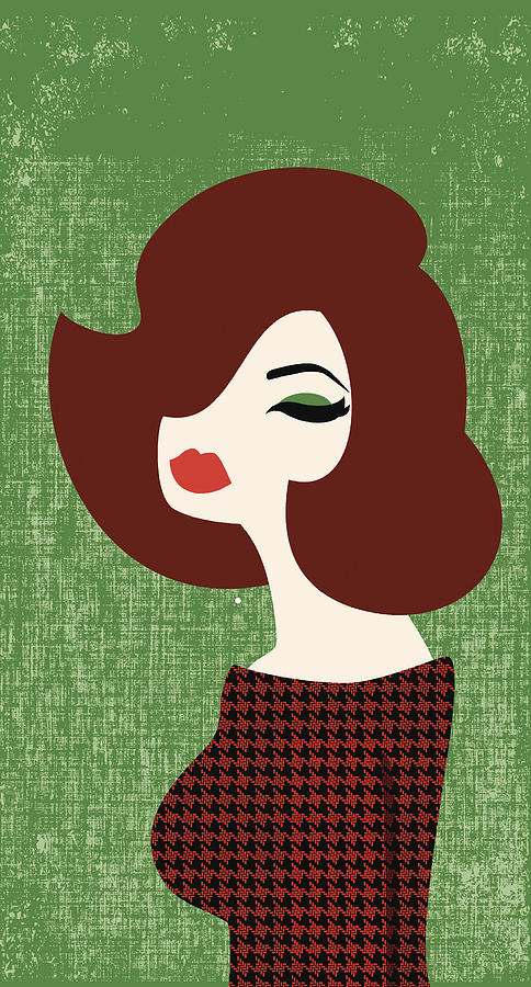 Illustration of a beautiful red headed woman on green Drawing by Heather_mcgrath
