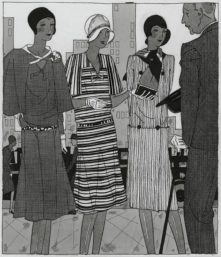 Illustration Of A Man And Three Fashionable Women Digital Art by Jean Pages