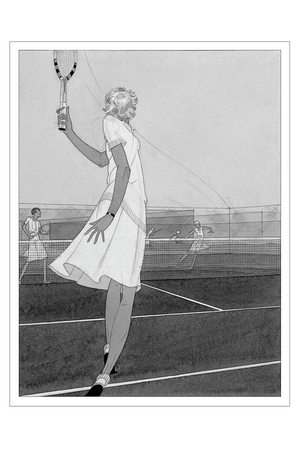 Illustration Of A Woman Playing Tennis Digital Art by Jean Pages