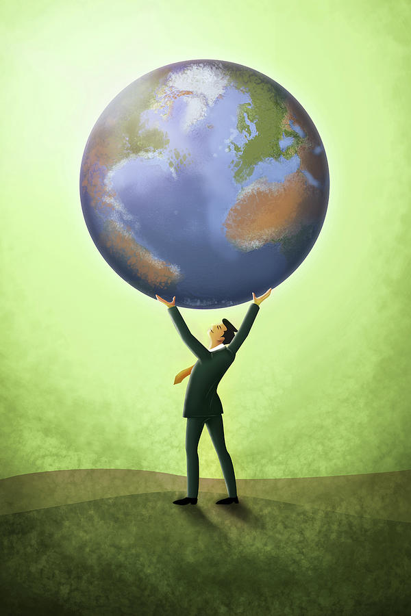 Illustration Of Businessman Holding Planet Photograph by Fanatic Studio ...