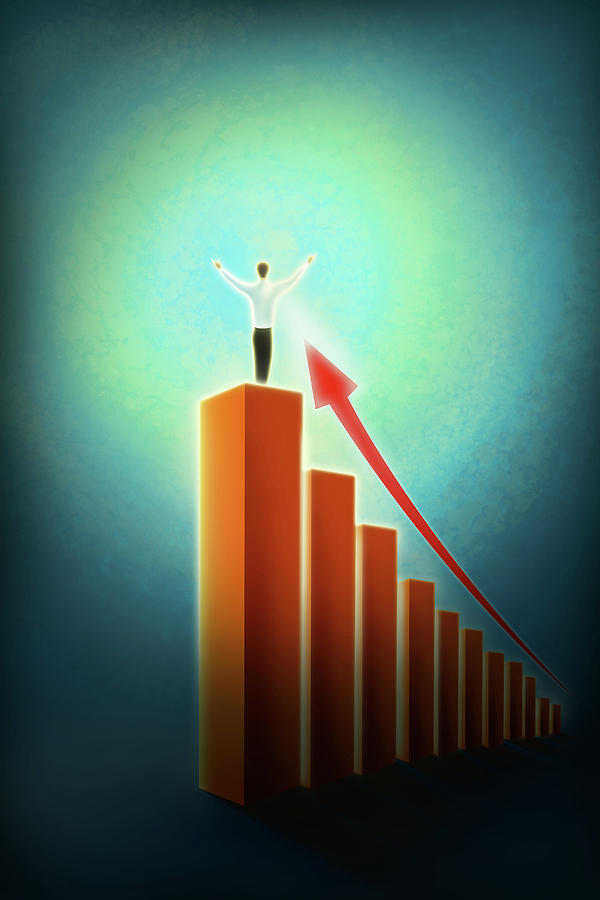 Illustration Of Businessman Standing On Bar Graph Photograph by Fanatic Studio / Science Photo Library