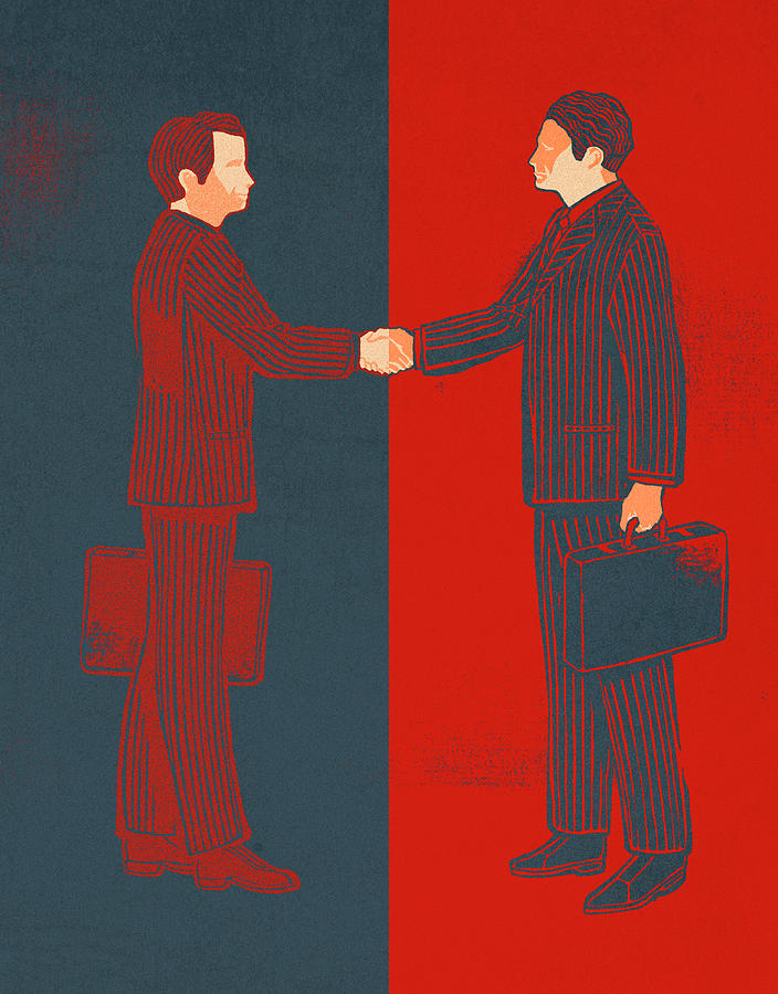 Illustration Of Businessmen Shaking Hands Over A Deal Photograph by ...