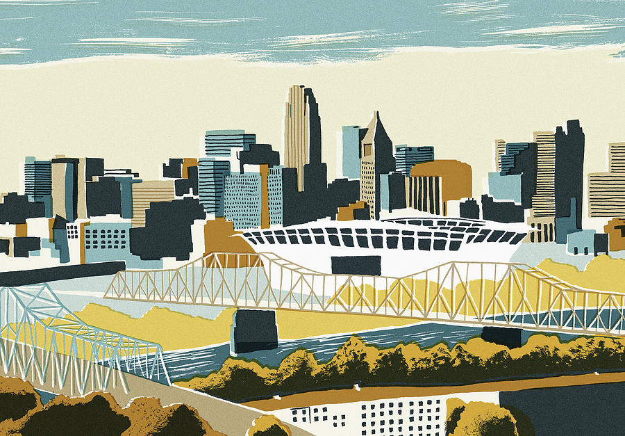 Illustration Of Cincinnati Cityscape Photograph by Ikon Images