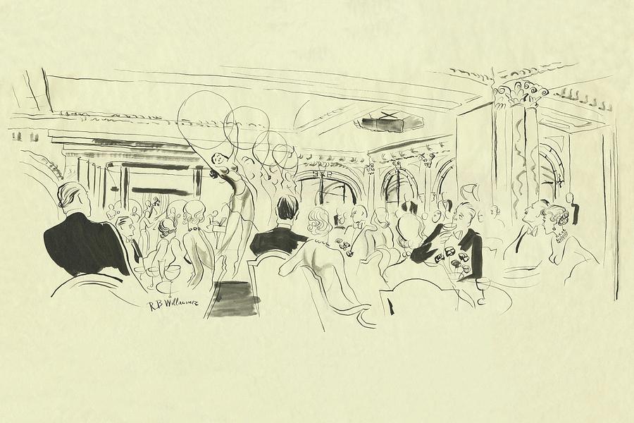 Illustration Of Elegant People At Dinner Tables Digital Art by Rene Bouet-Willaumez
