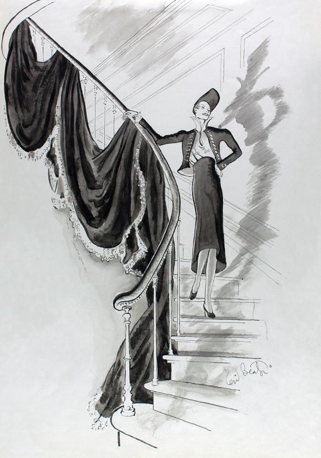 Illustration Of Elsa Shiaparelli On A Staircase Photograph by Cecil Beaton