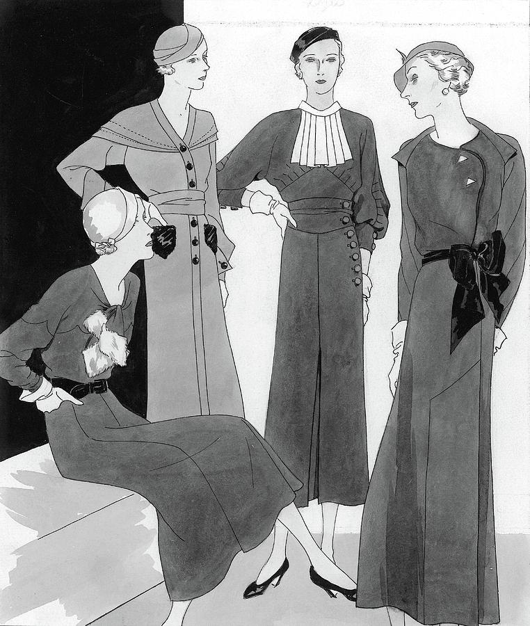 Illustration Of Four Well Dressed Women Digital Art by Polly Tigue ...