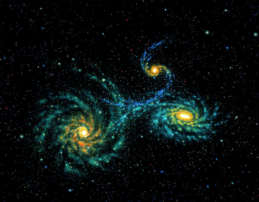 Illustration Of Interacting Galaxies Photograph by Lynette Cook/science Photo Library