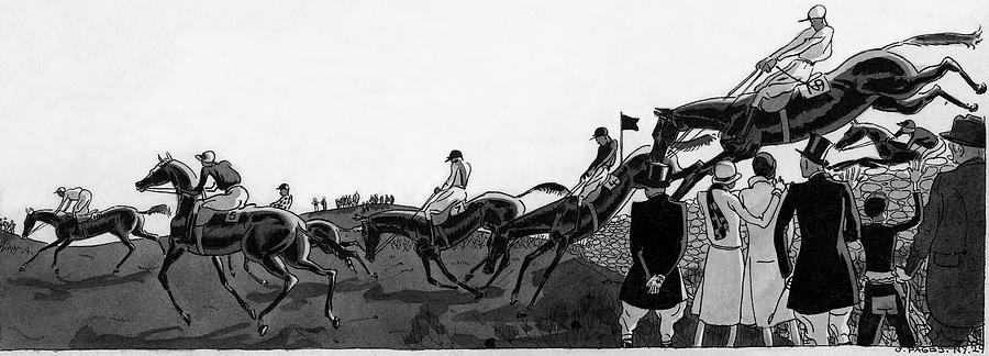 Illustration Of Jockeys Riding Horses Digital Art by Jean Pages