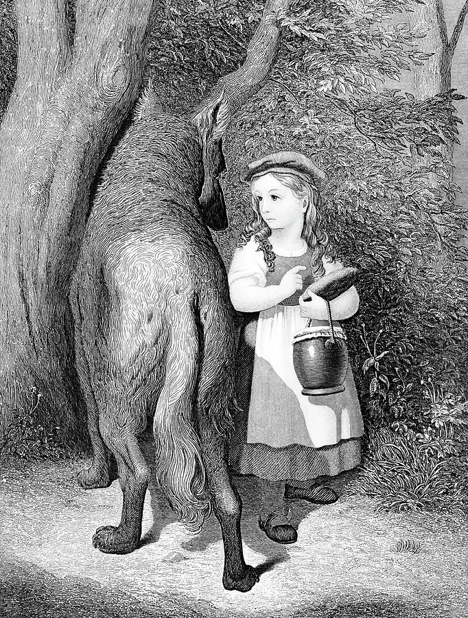 Black And White Painting - Illustration Of Little Red Riding Hood by Vintage Images