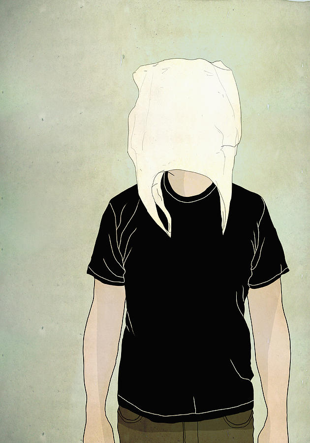Illustration Of Man Wearing Shopping Bag On Face Against Colored Background Representing Hiding Ide Drawing by Malte Mueller Illustration Of Man Wearing Shopping Bag On Face Against Colored Background Representing Hiding Ide Drawing by Malte Mueller
