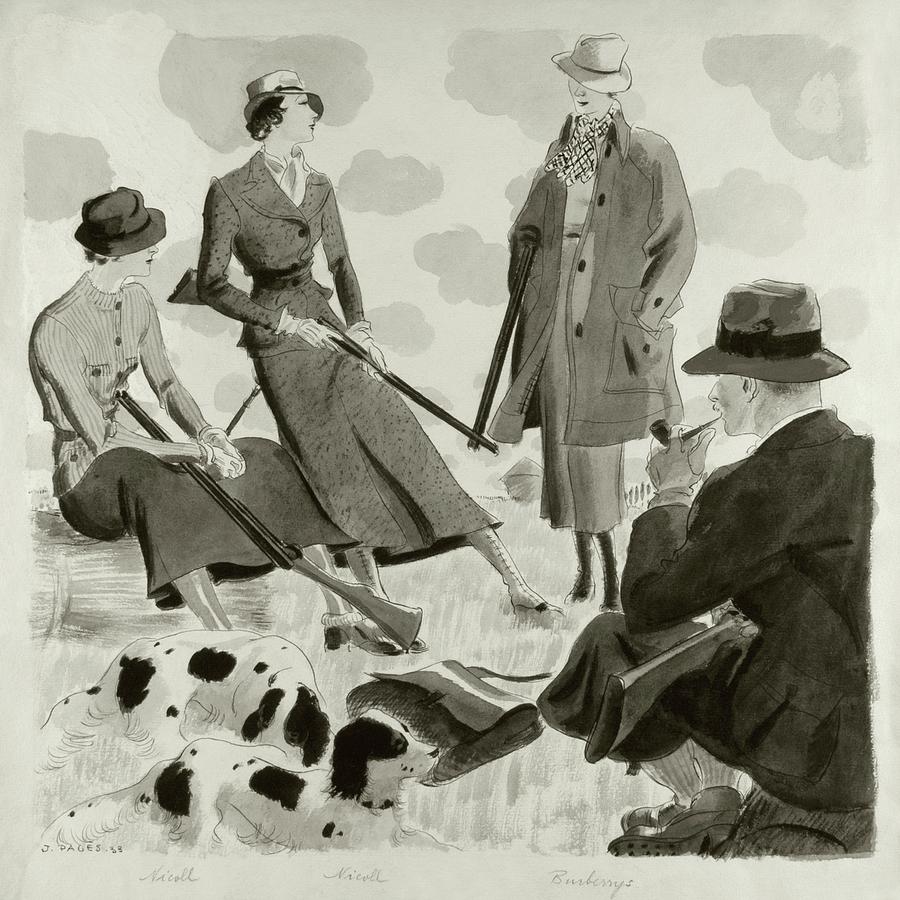 Illustration Of Men And Women Wearing Hunting Digital Art by Jean Pages