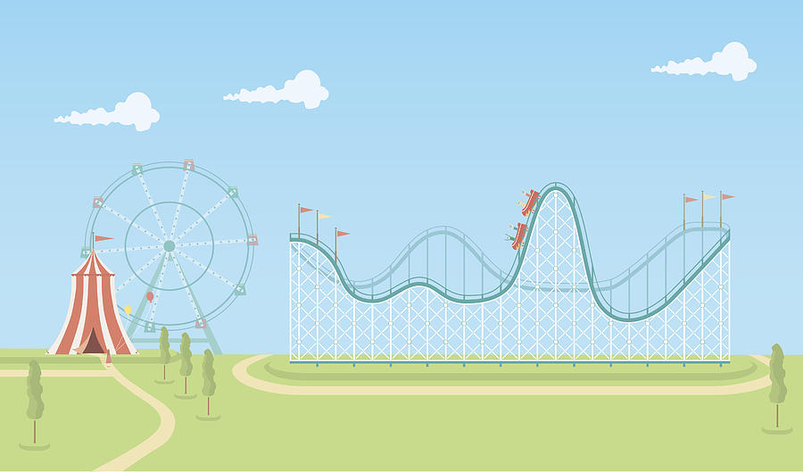 Illustration of roller coaster and ferris wheel Drawing by Wetcake