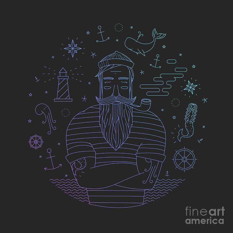 Insignia Digital Art - Illustration Of Sailor With Pipe Dreams by Fay Francevna