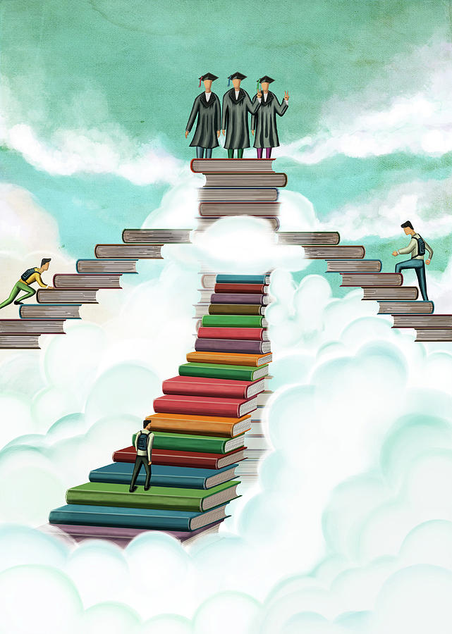 Illustration Of Students On Stack Of Books Photograph by Fanatic Studio / Science Photo Library