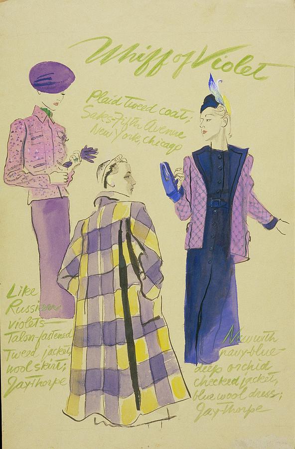 Illustration Of Three Models Wearing Violet Digital Art by R.S. Grafstrom