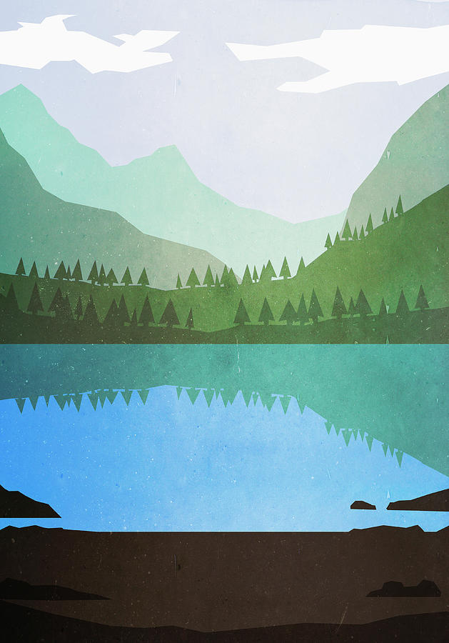 Illustrative Image Of Lake And Mountains Digital Art by Malte Mueller