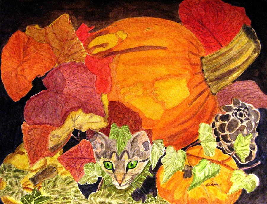 Im Hiding In The Pumpkin Patch Painting by Angela Davies
