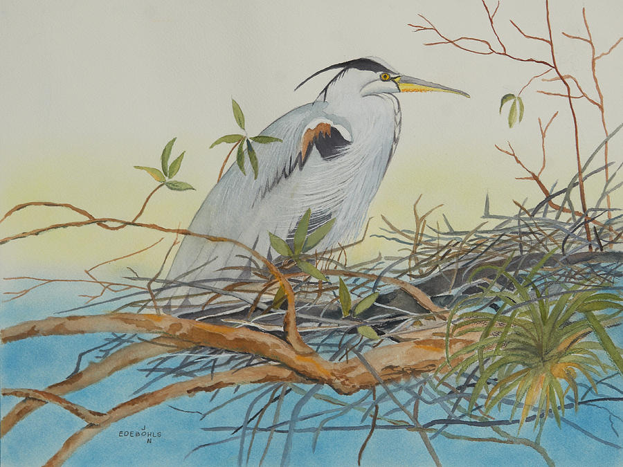 Heron Painting - Im Home by John Edebohls