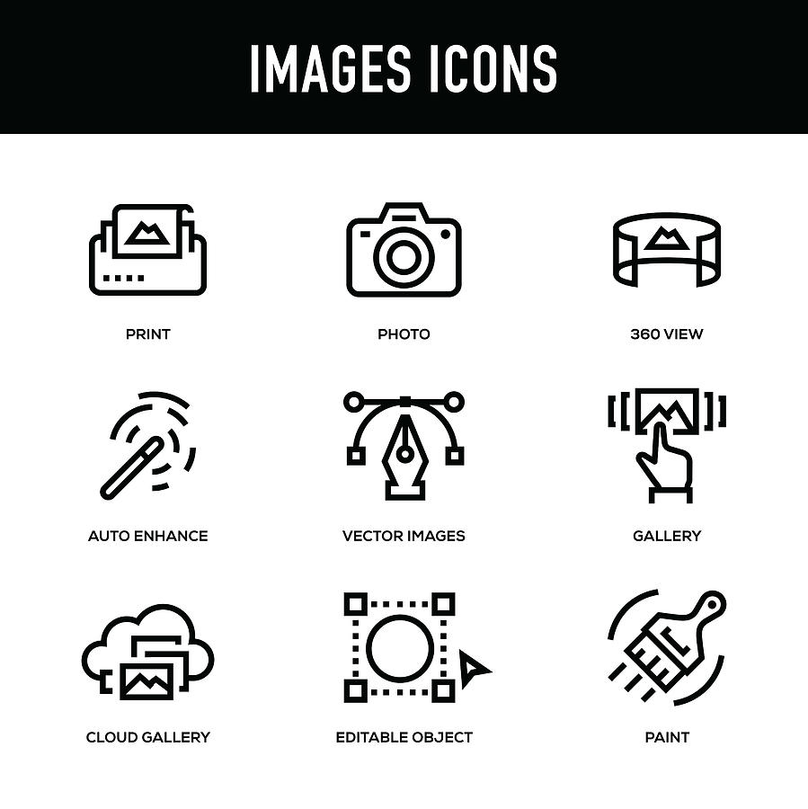 Images Icon Set - Thick Line Series Drawing by Enis Aksoy