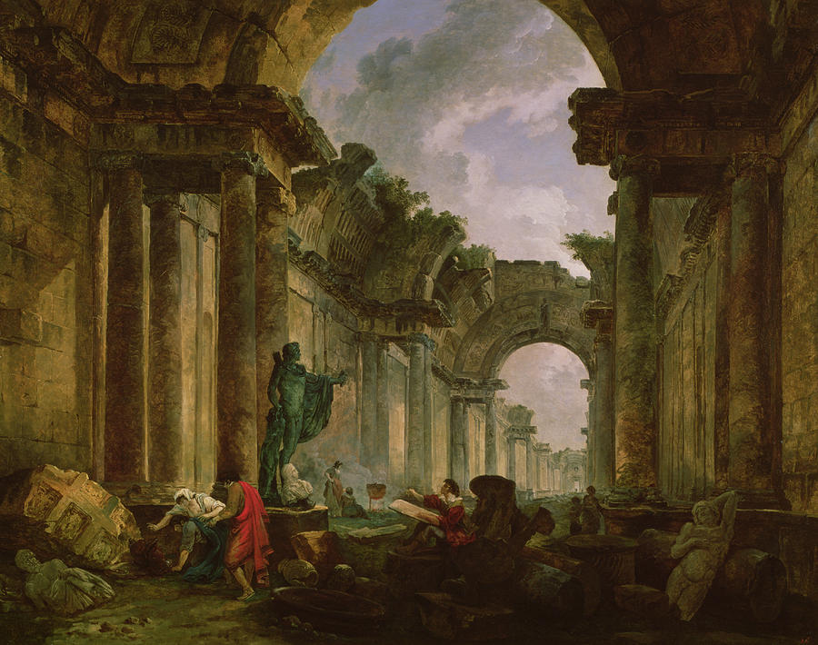 Paris Photograph - Imaginary View Of The Grand Gallery Of The Louvre In Ruins, 1796 Oil On Canvas by Hubert Robert